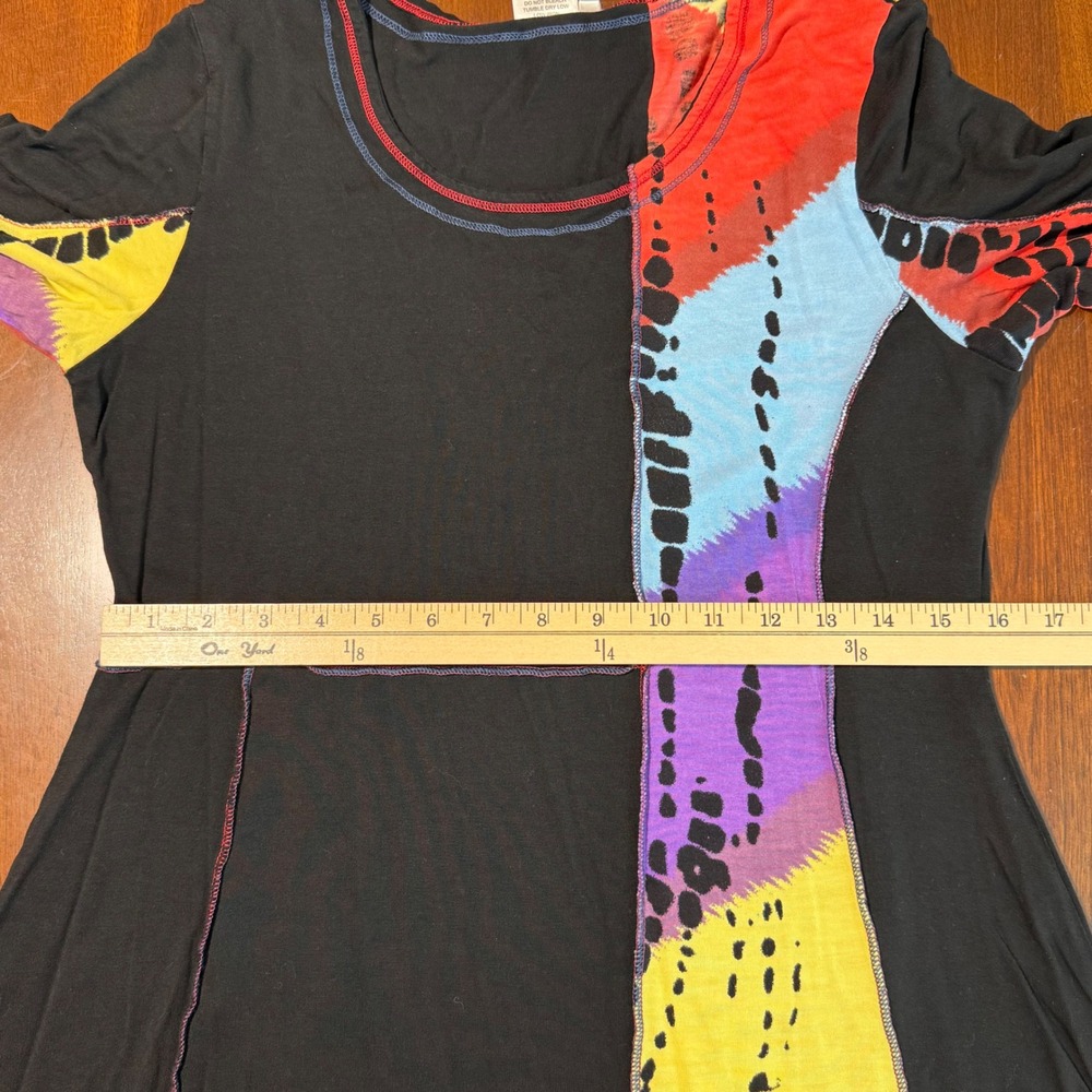 Parsley & Sage Womens Tunic Top Size S Black Patchwork Sharkbite Hem Lagenlook - Picture 7 of 8